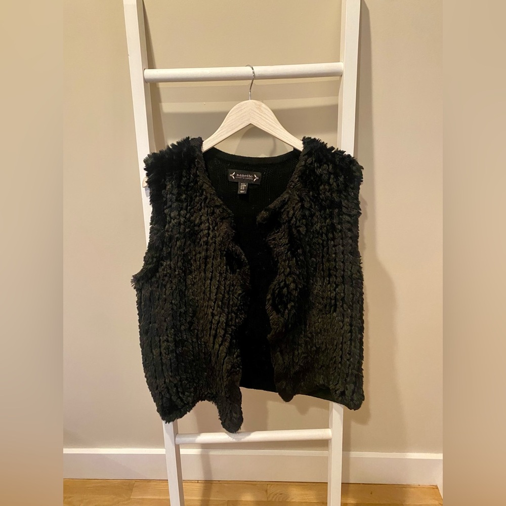 Vintage Faux Fur Vest - Textured Knit Back - Size Medium